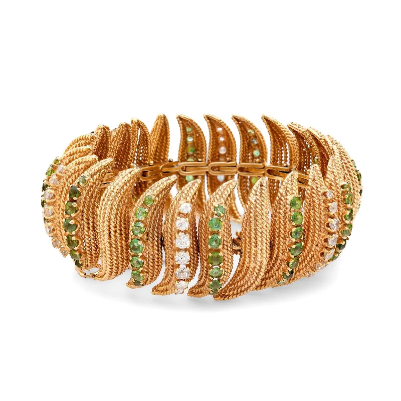 women's bracelets with chic design -Vintage 10 carat total weight gemstone 18k yellow gold bracelet