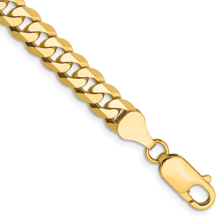 women's bracelets with solid finish -14K 7 inch 6.25mm Flat Beveled Curb with Lobster Clasp Bracelet