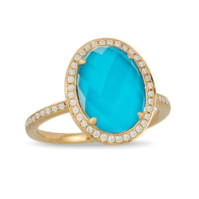 women's engagement rings with filigree design -18K Gold Turquoise Diamond Elegance Ring