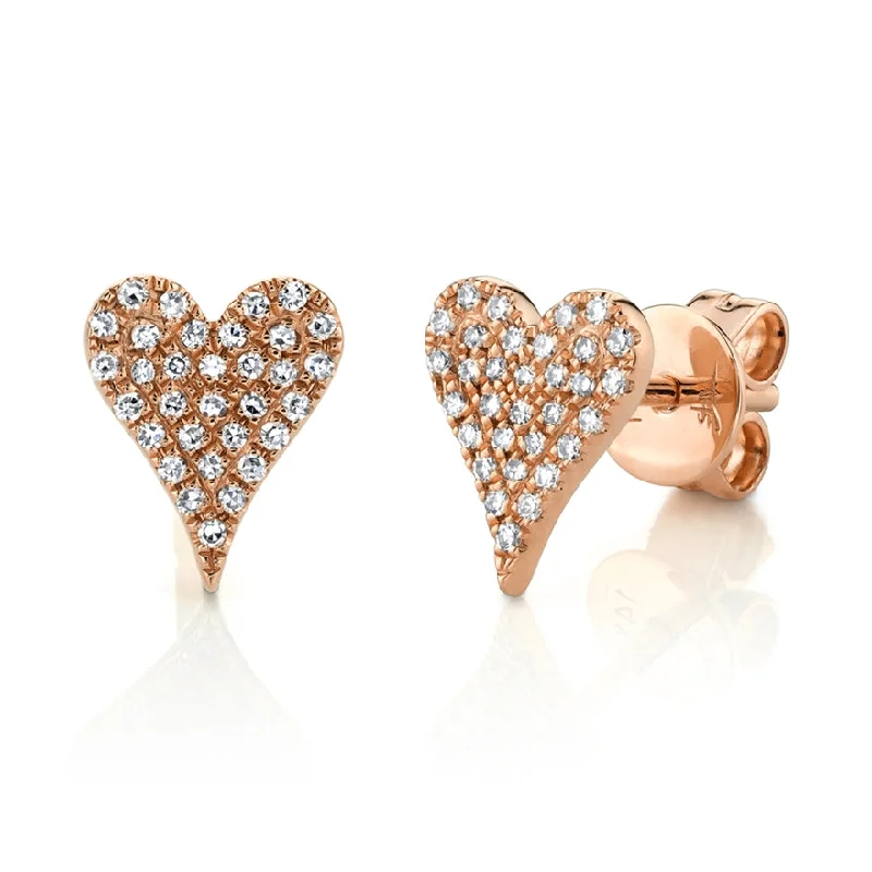 women's earrings with sapphire -14K Rose Gold Diamond Heart Stud Earrings