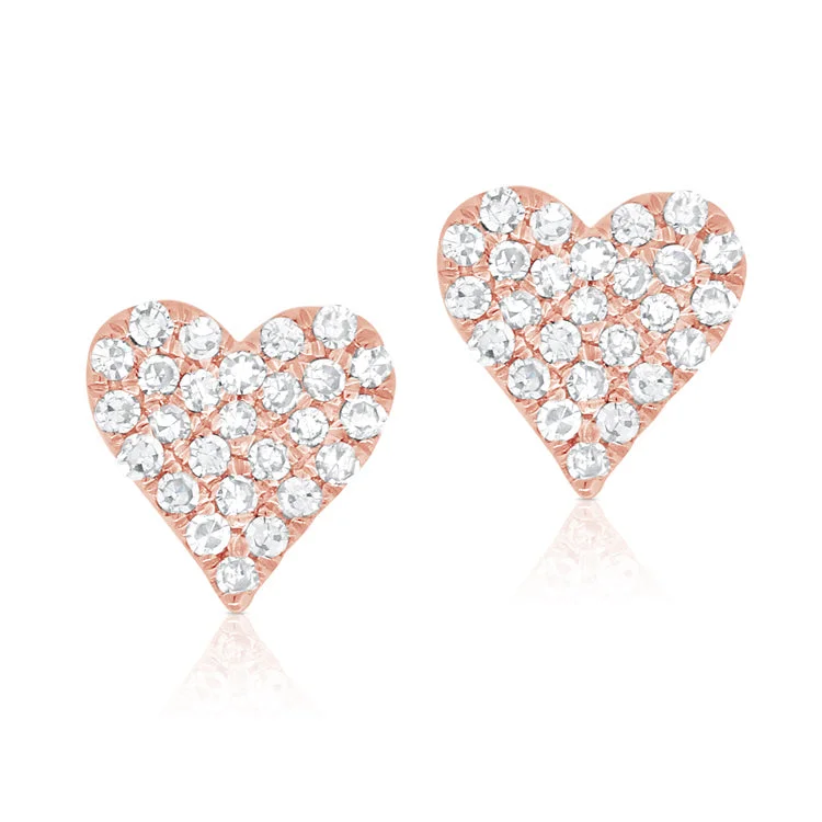 women's earrings with soft curves -14K Rose Gold Diamond Small Heart Stud Earrings