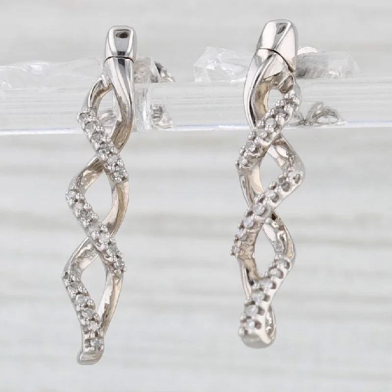 women's earrings with ribbon shape -0.10ctw Diamond Journey Spiral Earrings 10k White Gold Drops