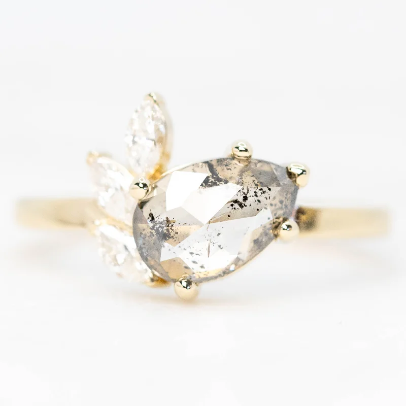 women's engagement rings with unique diamond cuts -Alyssa Ring with a 1.47 Carat Dark and Clear Champagne Pear Diamond and White Accent Diamonds in 14k Yellow Gold - Ready to Size and Ship