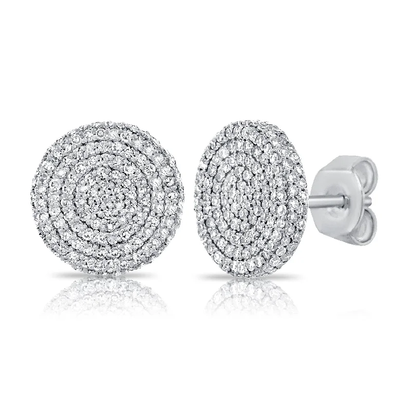 women's earrings with engraved details -14K White Gold Diamond Raised Disc X-Large Earrings