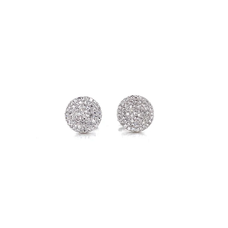 women's earrings with double hoop -14K White Gold Diamond Large Flat Disc Stud Earrings