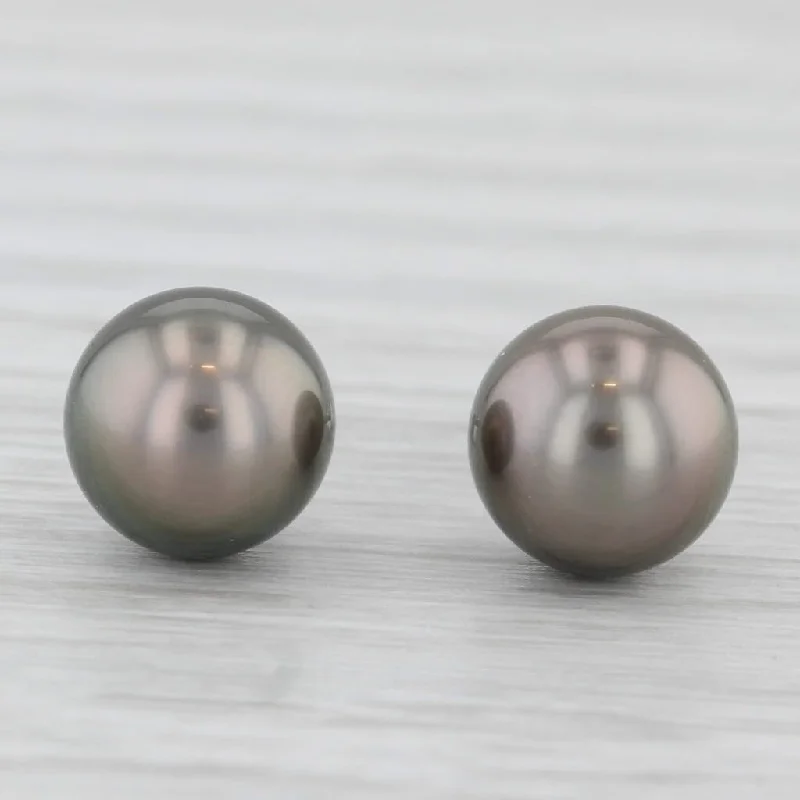 women's earrings with polished gold -Black Cultured Pearl Solitaire Stud Earrings 14k White Gold Round Bead Studs