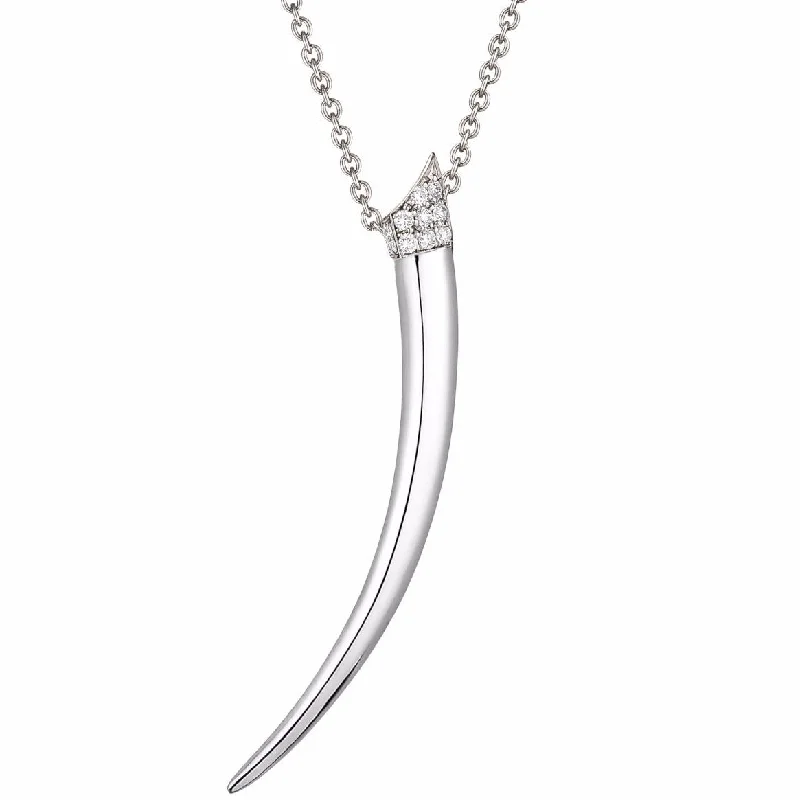 women's necklaces with multi-layered chain -Sabre Pendant - Silver & Diamond Pavé