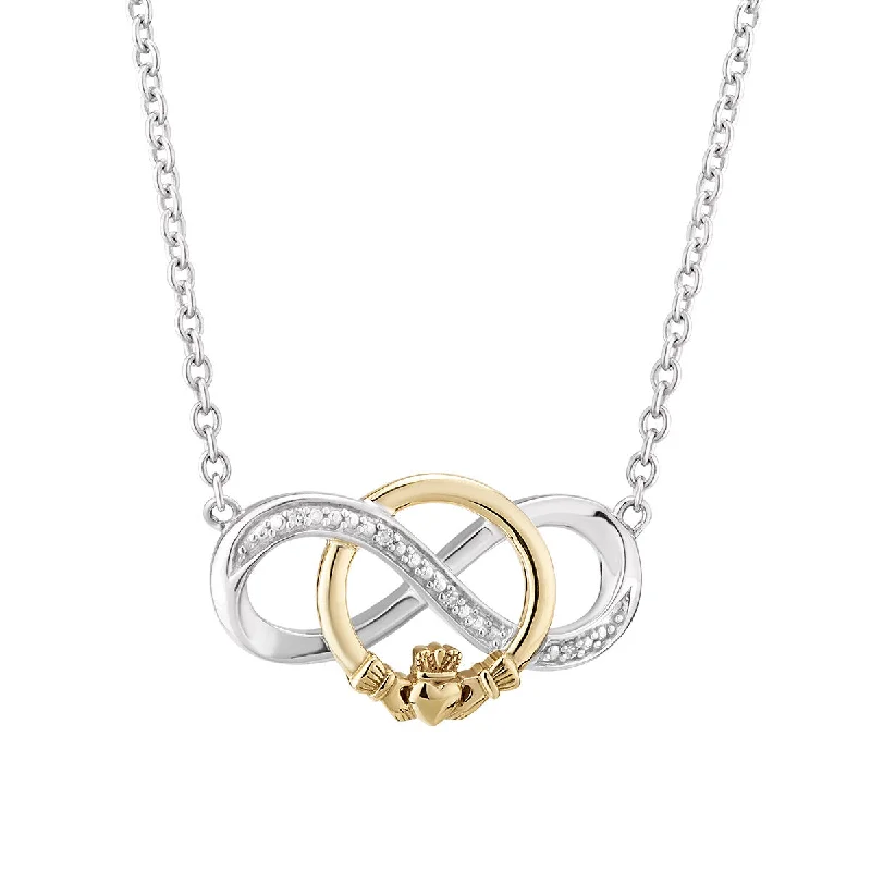 women's necklaces with pendant drop -Gold And Silver Diamond Claddagh Necklet