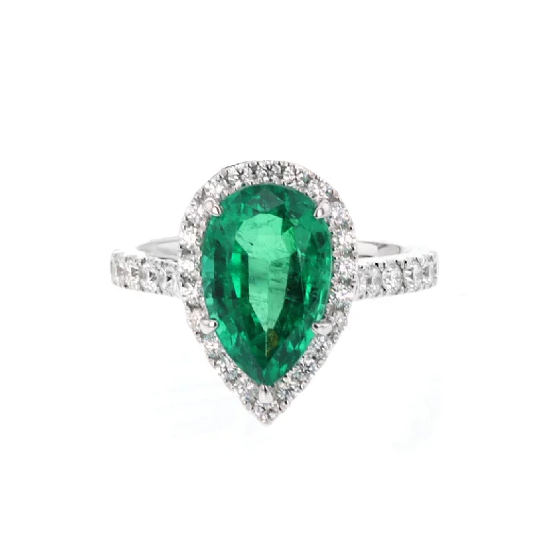 women's engagement rings with cushion-cut diamond -Emerald & Diamond Halo Ring