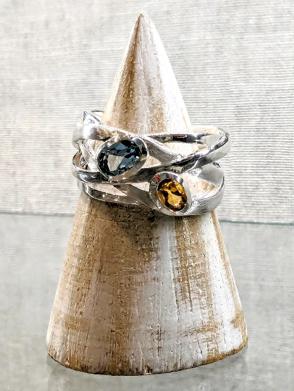 women's rings with gemstone -Silver Blue Topaz and Citrine Ring