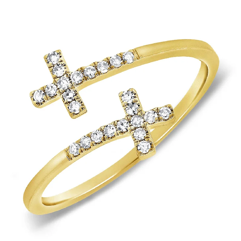 women's engagement rings with round-cut diamond -Diamond Cross Open & Wrap Ring