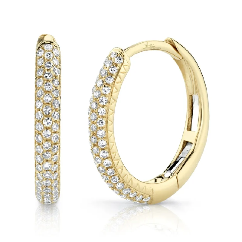 women's earrings with opal -14K Yellow Gold Diamond Pave Hoop Earrings