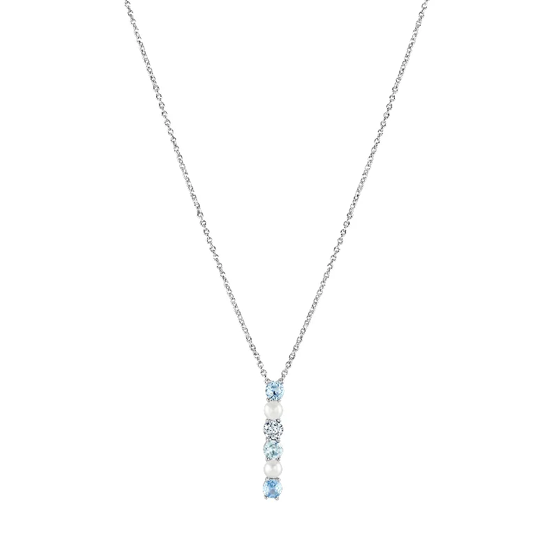 women's necklaces with floral accents -Sterling Silver Blue Topaz and Pearl Pendant