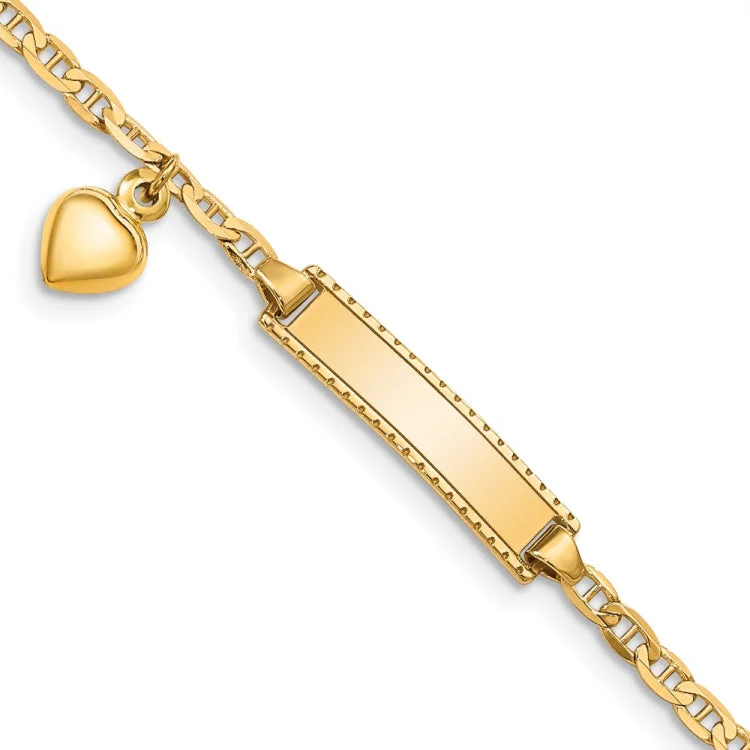 women's bracelets with fine craftsmanship -14k Children's Heart Dangle Anchor Link ID Bracelet