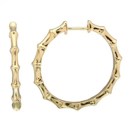 women's earrings with unique patterns -14K Yellow Gold Bamboo Hoop Earrings