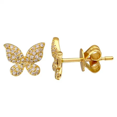 women's earrings with bolder design -14K Yellow Gold Butterfly Diamond Earrings