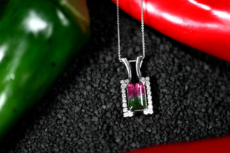 women's necklaces with engraved pendant -3.12ct Watermelon Tourmaline Custom Pendant