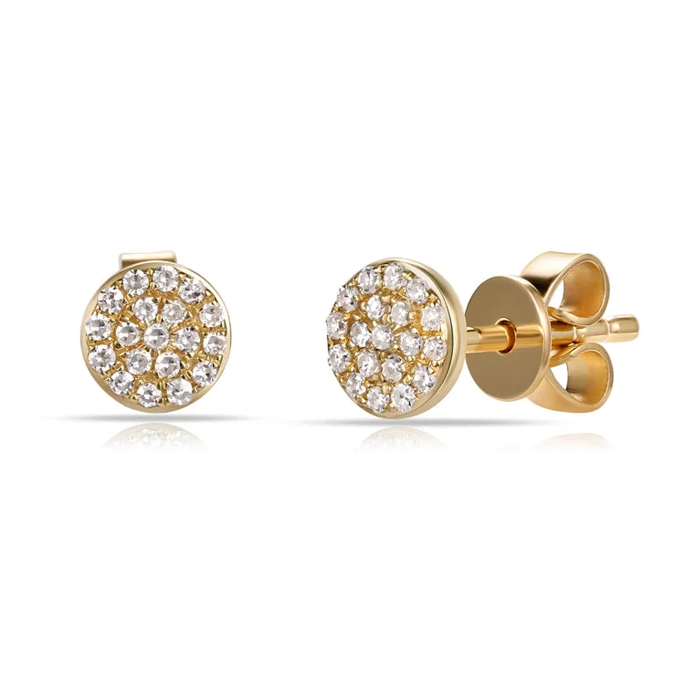 women's earrings with geometric pendant -14K Yellow Gold Diamond Disc Stud Earrings