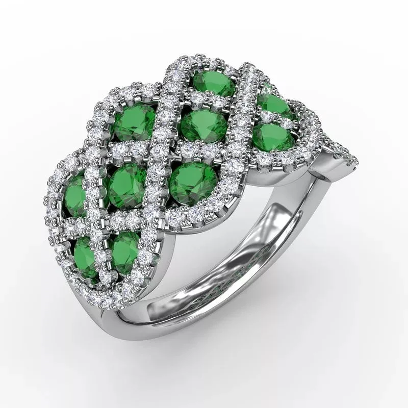 women's engagement rings with hidden halo -You and Me Emerald and Diamond Interweaving Ring 1370