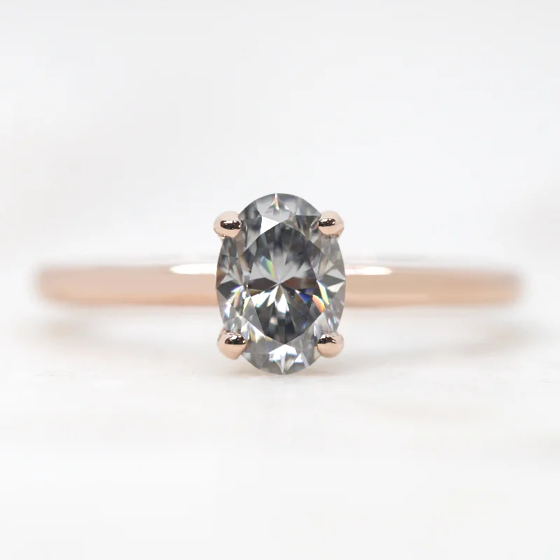 women's rings with three-stone design -Emma Ring with a 0.8 Carat Oval Gray Moissanite - Made to Order, Choose Your Gold Tone