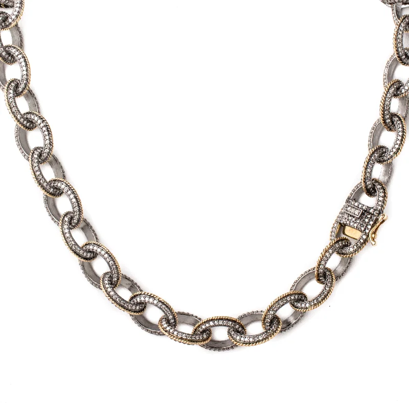 women's necklaces with oversized pendant -36" Diamond & Gold Trim Link Chain