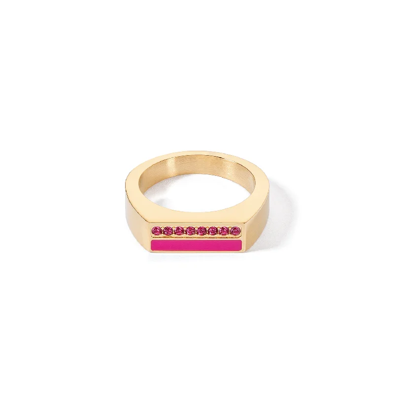 women's rings with intricate patterns -Coeur De Lion Gold and Pink Crystal Stripes Square Ring