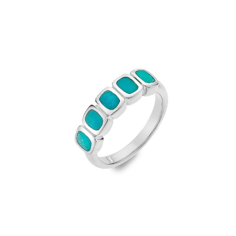 women's rings with subtle design -Sea Gems Sterling Silver Turquoise 5-Stone Ring