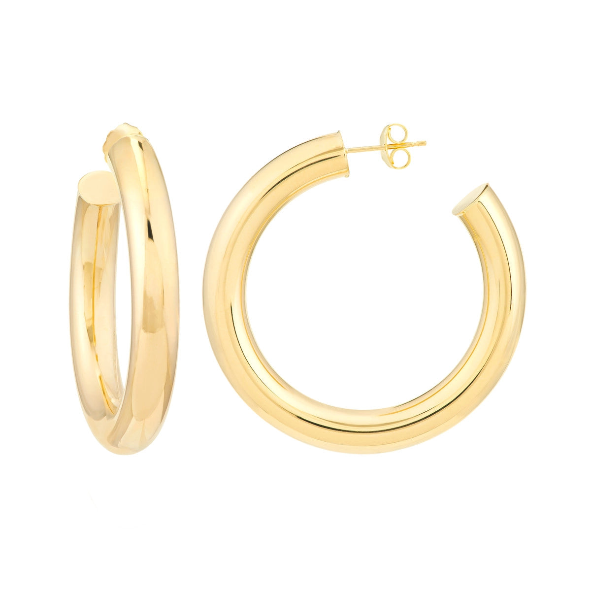 women's earrings with delicate engraving -14K Yellow Gold Tube Hoop Earrings