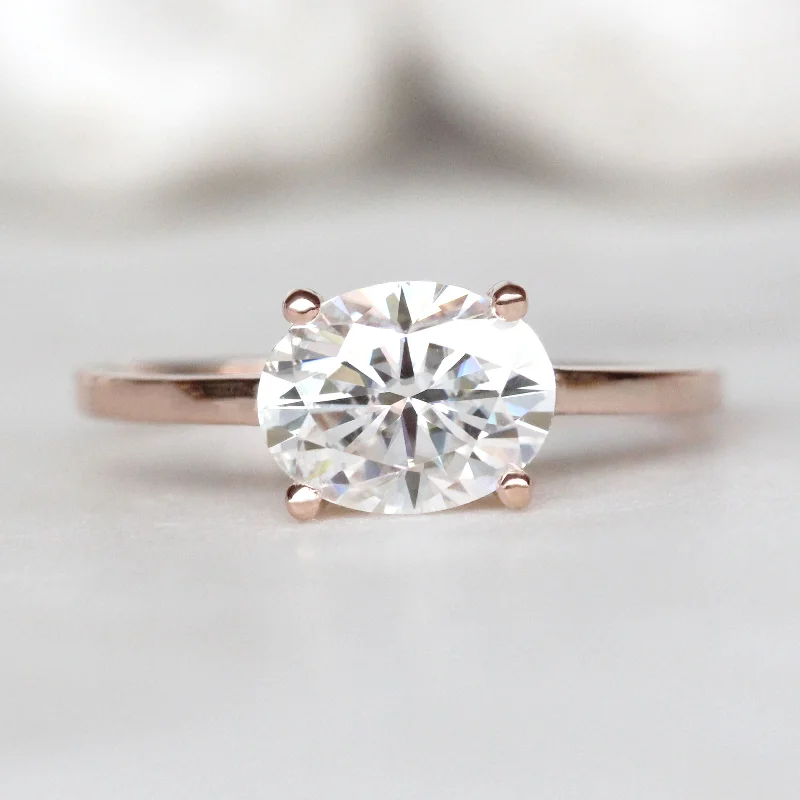 women's rings with bolder band -Ruthie Ring with a 2ct Oval Moissanite - Made to Order, Choose Your Gold Tone