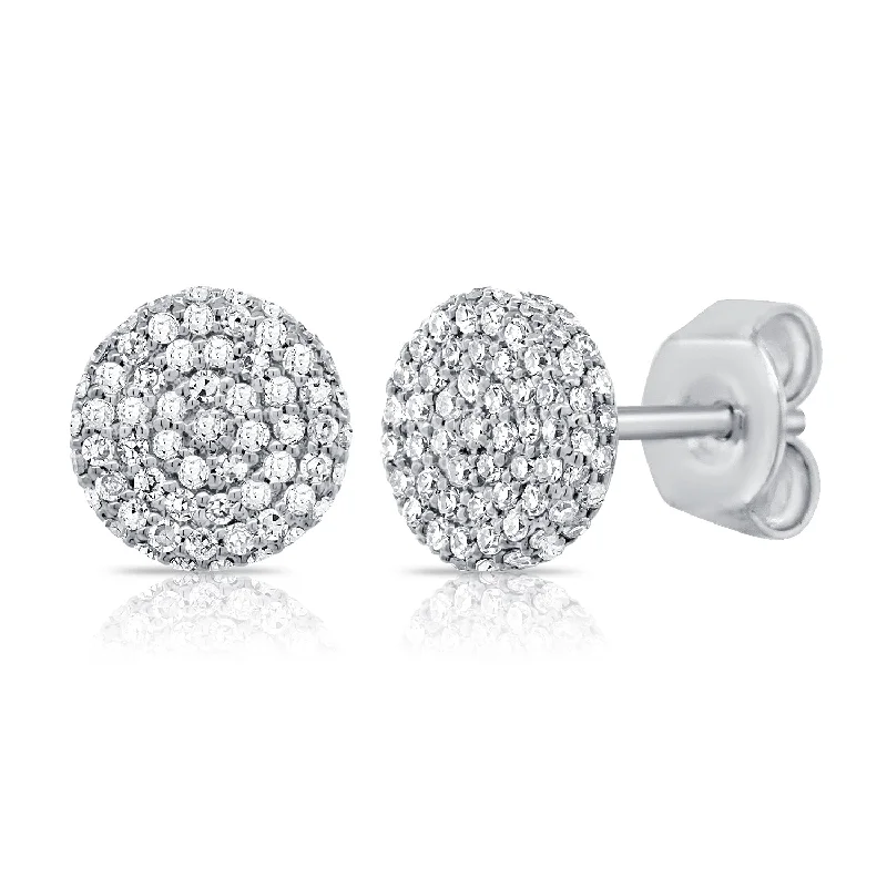 women's earrings with bold patterns -14K White Gold Diamond Raised Disc Medium Earrings