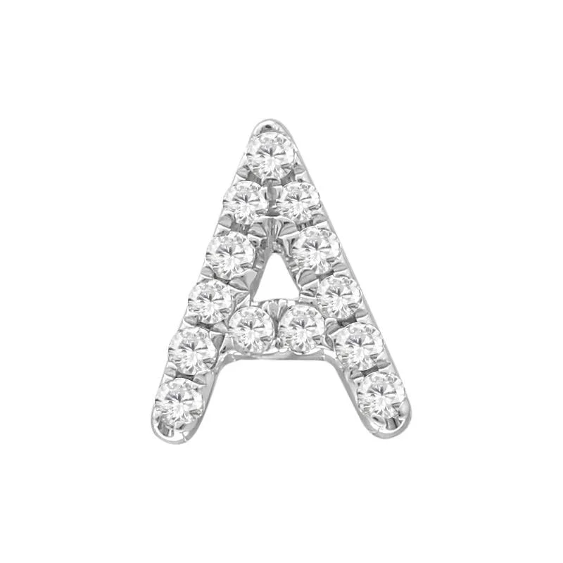 women's earrings with pave setting -14K White Gold Mini Diamond Initial Earring