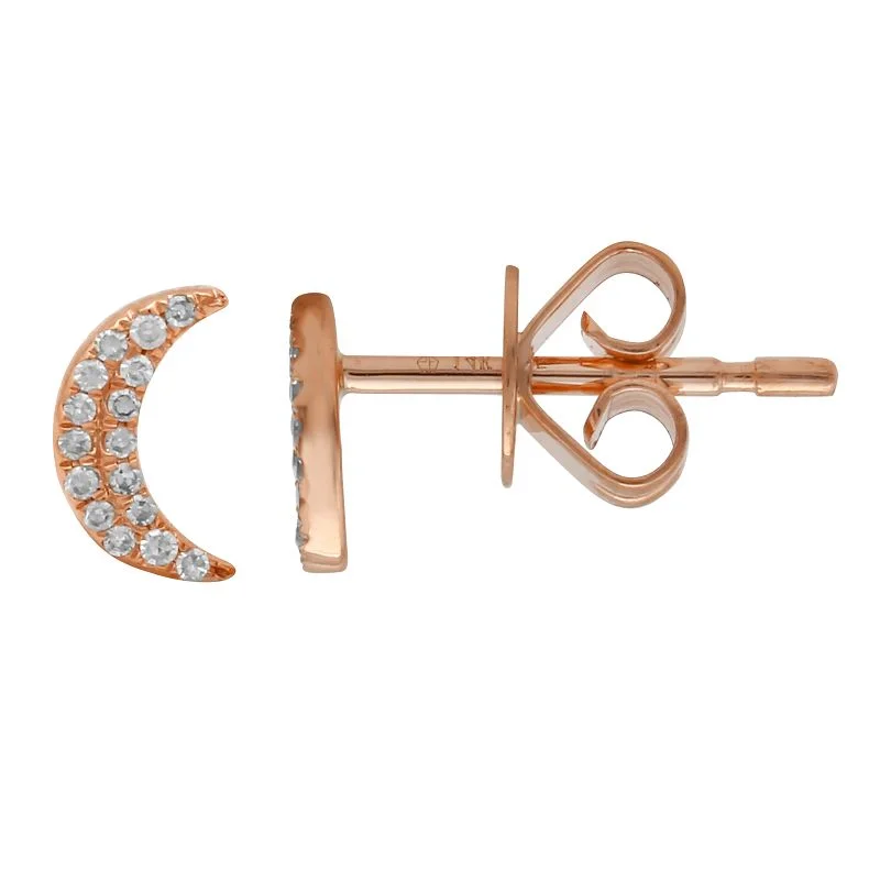 women's earrings with soft curves -14K Rose Gold Diamond Moon Earrings