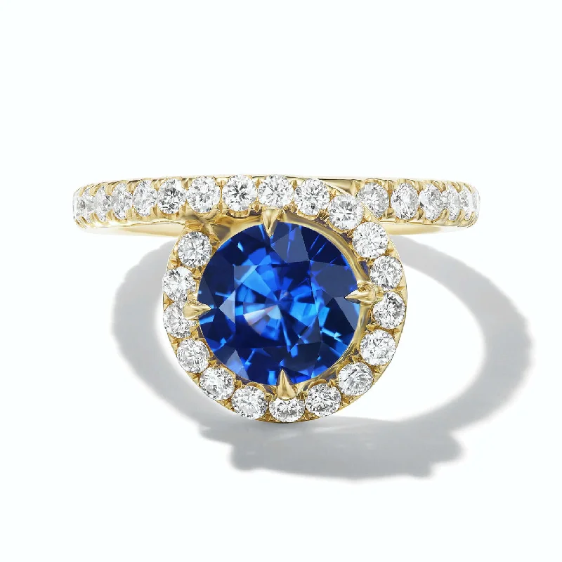 women's engagement rings with minimalistic elegance -SLIM ENDLESS LOOP RING WITH PAVE DIAMOND ROW AND SAPPHIRE