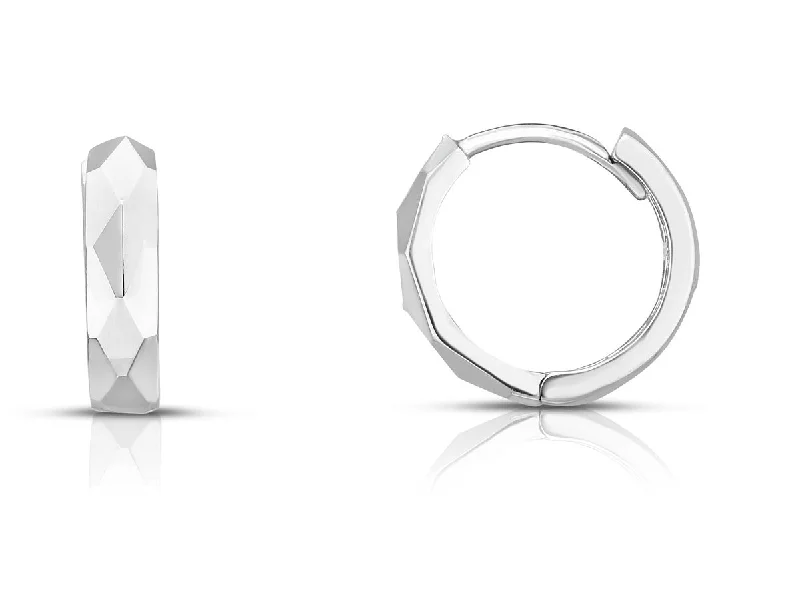 women's earrings with minimalist style -14k White Gold Diamond Cut Polished Huggie Earrings