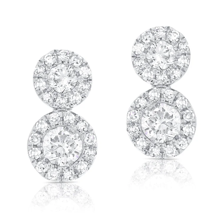 women's earrings with looped chains -14K White Diamond Double Halo Earrings