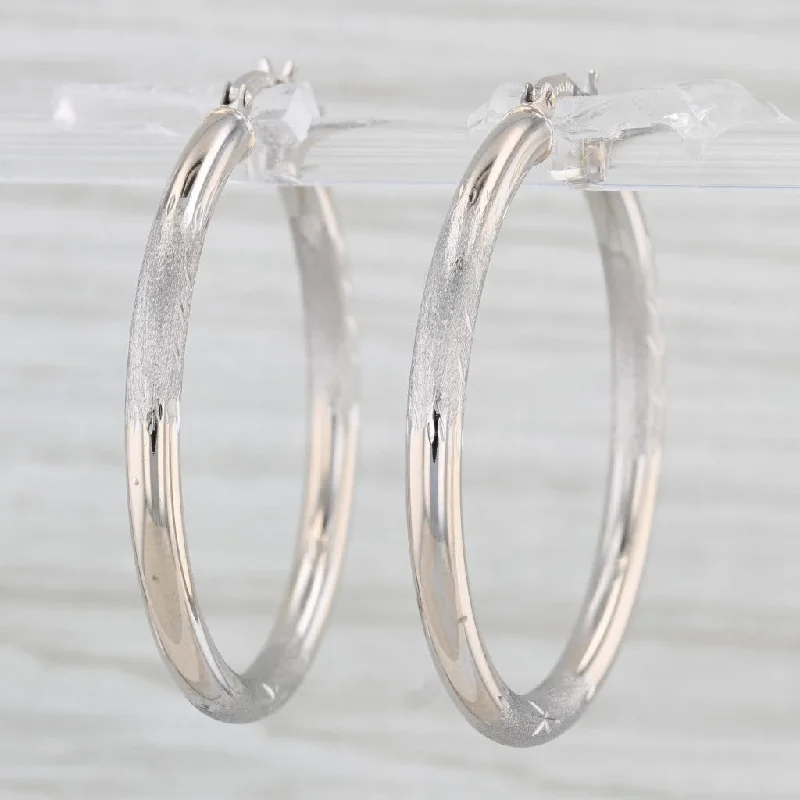 women's earrings with single pearl -14k White Gold Etched Lightweight Hoop Earrings Round Snap Top Hoops