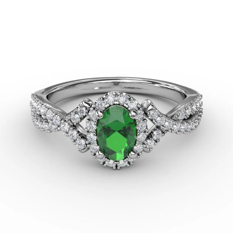 women's engagement rings with heart-shaped diamond -FANA Emerald and Diamond Twist Ring R1662E