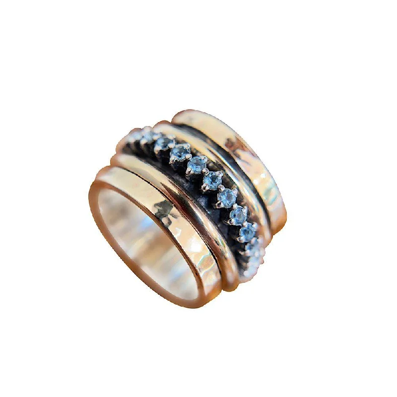 women's rings with playful design -Yaron Morhaim Gold Blue Topaz Spinning Ring