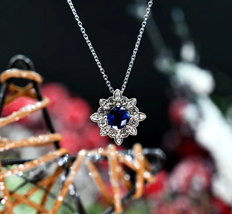 women's necklaces with trendy design -3.53CT Sapphire and Diamond Custom Pendant