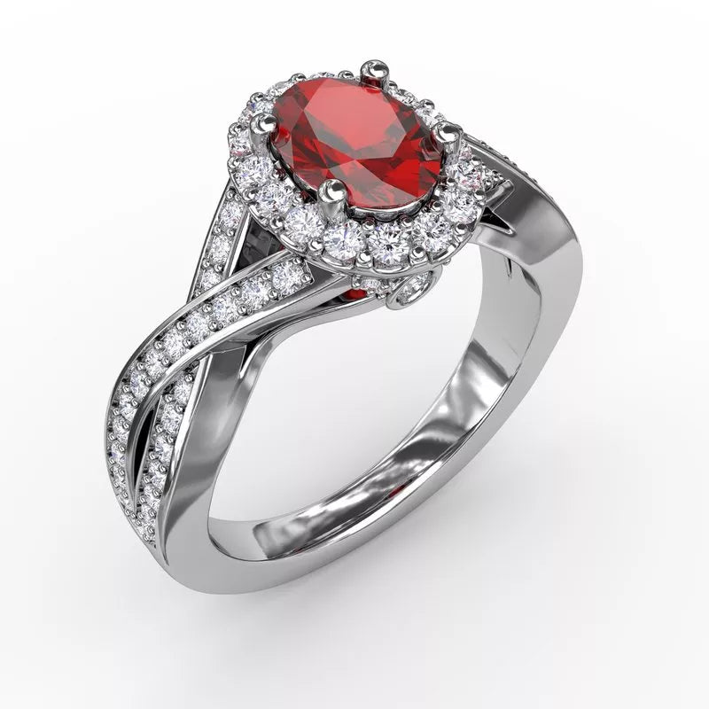 women's engagement rings with engraved band -Fana Look of Love Ruby and Diamond Criss-Cross Ring 1519