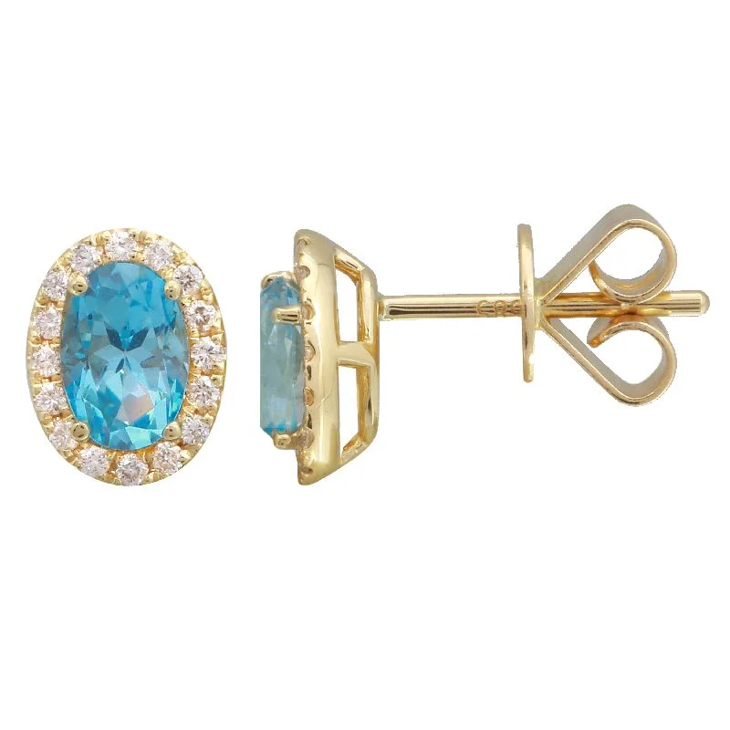 women's earrings with sparkling crystals -14k Yellow Blue Topaz & Diamond Oval Gemstone Earrings