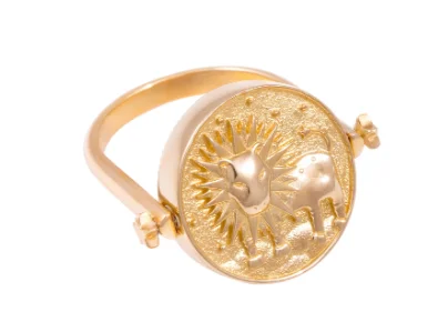 women's rings with traditional design -Reversible Leo Zodiac Ring, Coral