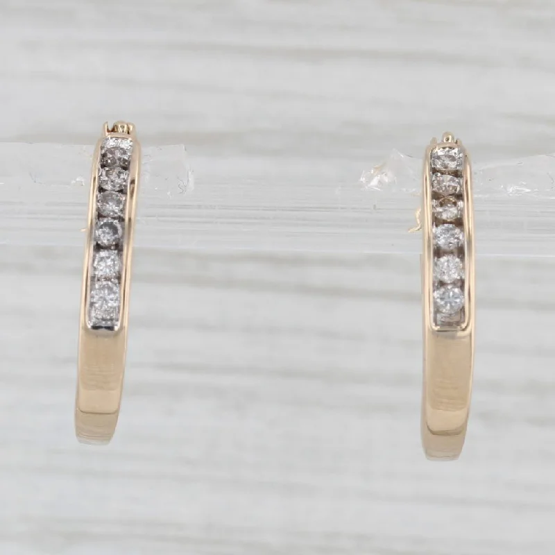 women's earrings with ribbon shape -0.20ctw Diamond 14k Yellow Gold Channel Set Snap Top Round Hoop Earrings