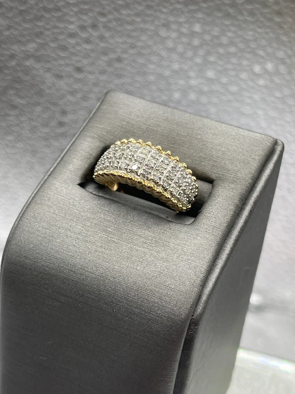 women's engagement rings with bright white diamond -Ladies 14 Karat Yellow Gold Diamond Honeycomb Band