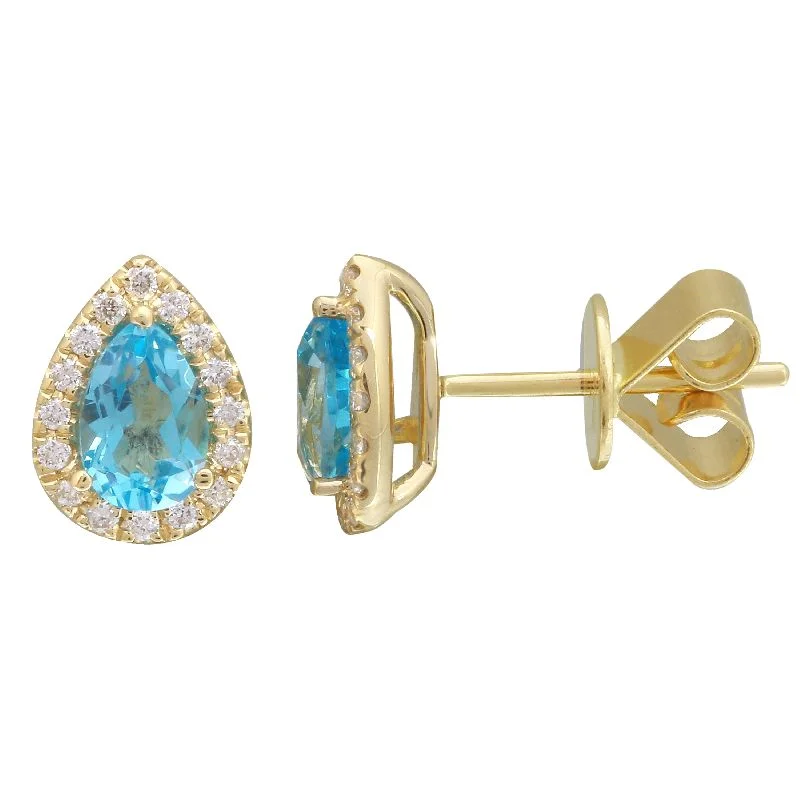 women's earrings with unique patterns -14k Yellow London Blue Topaz  & Diamond Pear Gemstone Earrings