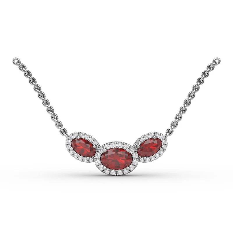 women's necklaces with vintage charm -FANA Ruby and Diamond Three-Stone Oval Pendant P1644R