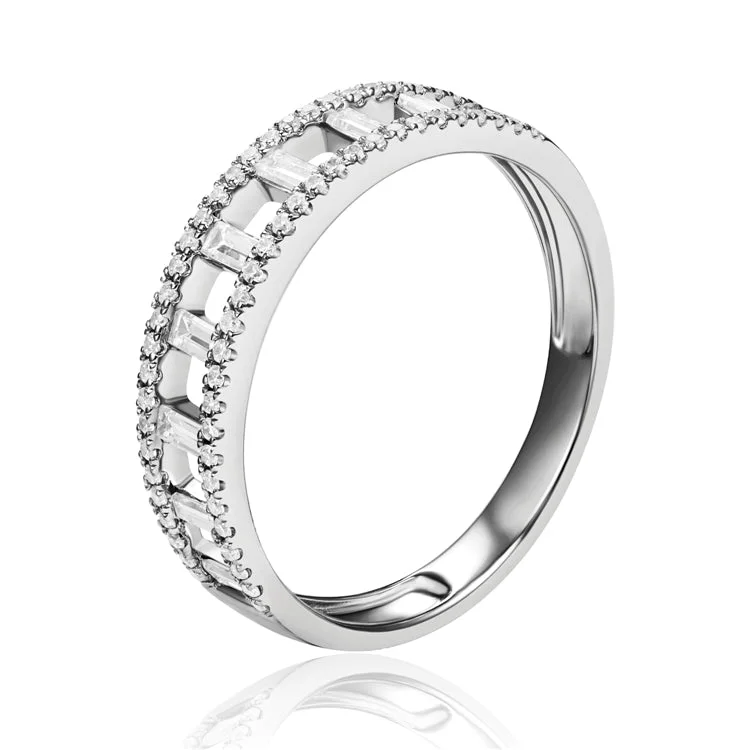 women's engagement rings with bezel setting -Luvente 14k White gold baguette diamond band R03745