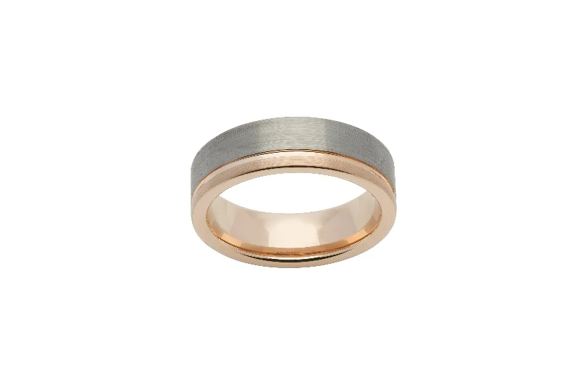 women's rings with polished finish -Unique & Co Tungsten Ring with Rose Gold IP Plating