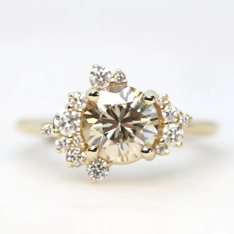 women's engagement rings with split band and halo -Orion Ring with a 1.25 Carat Round Golden Champagne Moissanite and White Accent Diamonds - Made to Order, Choose Your Gold Tone