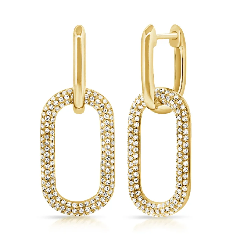 women's earrings with celestial motifs -14K Yellow Gold Pave Diamond Large Paper Link Earrings